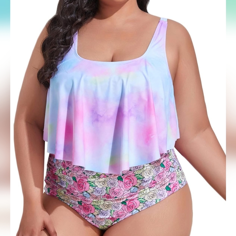 MOONCORE Plus Size High Waist Tankini